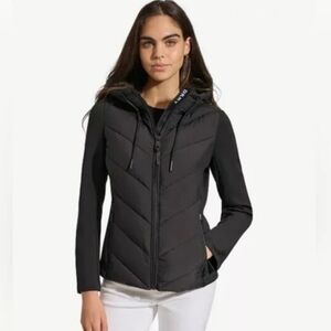 DKNY Black Puffer Jacket with Hood
